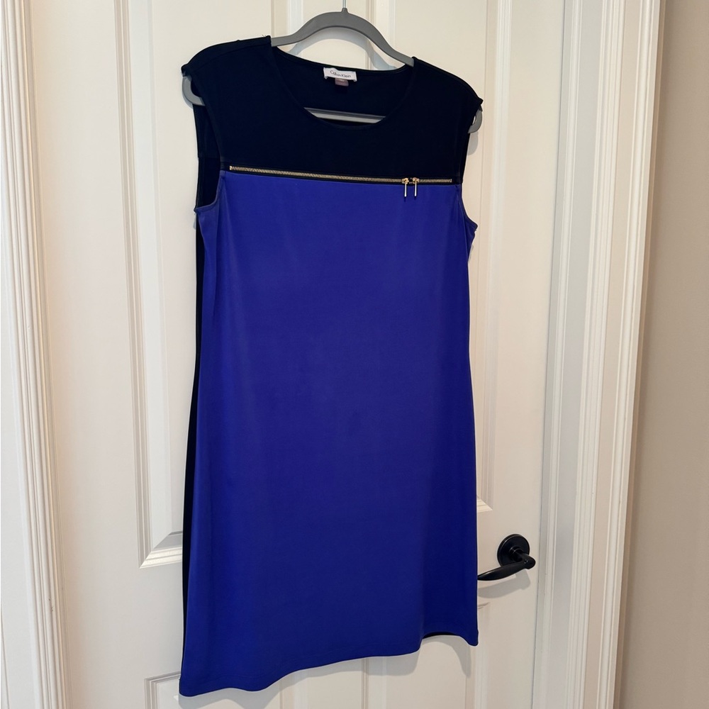 Calvin Klein Blue and Black Sheath Dress, sz M
